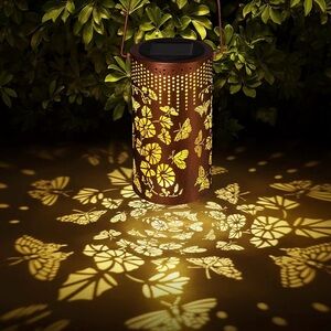 Outdoor Solar Lantern Butterfly Design Waterproof Garden Decor Hanging LED Light